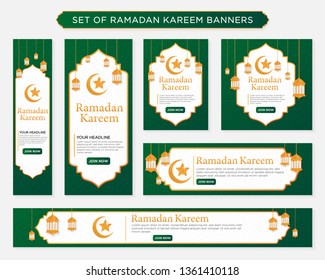 set of ramadan kareem background design, modern islamic banner collection, arabic, ied mubarak celebration, fasting, web, poster, flyer, advertising illustration design vector eps 10 