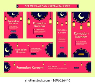 set of ramadan kareem background design, modern islamic banner collection, fasting, web, poster, flyer, advertising illustration design