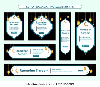 set of ramadan kareem background design, modern islamic banner collection, fasting, web, poster, flyer, advertising illustration design