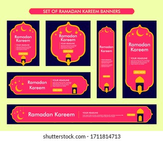 set of ramadan kareem background design, modern islamic banner collection, fasting, web, poster, flyer, advertising illustration design