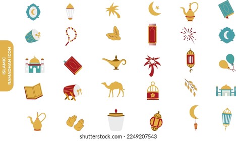 Set of Ramadan Kareem Banner With Flat Sticker Icons Set. Vector illustration. Islamic Concept.suitable for poster, banner, invitation card, note book cover, presentation, etc