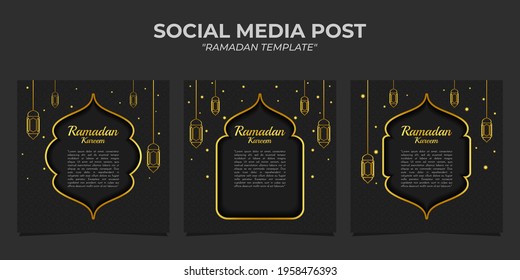 Set of Ramadan Kareem with a black background pattern. It is suitable for banner, flyer, poster, greeting card, social media post, etc.