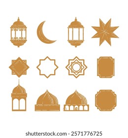 Set of Ramadan Kareem or Eid Mubarak Islamic icon with lantern, lamp, cressent moon vector illustration. Isolated on white background.