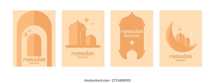 Conjunto de Ramadan Kareem, diseño de Plantilla de vacaciones de Ramadán con Elementos de forma de mezquita, estrella, linterna y luna creciente, adecuado para tarjetas de felicitación, carteles, Anuncios, cubiertas