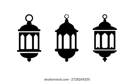 set ramadan kareem Vector de iconos. Imagen de Vector de iconos de adornos islámicos. linternas de mezquita silueta de oración