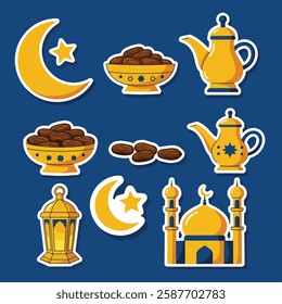 Set of Ramadan Kareem Iftar Stickers Pro Vector Doodle