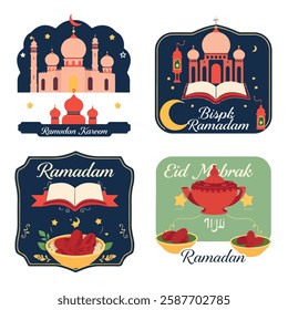 Set of Ramadan Kareem Iftar Stickers Pro Vector Doodle