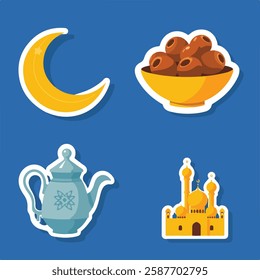 Set of Ramadan Kareem Iftar Stickers Pro Vector Doodle