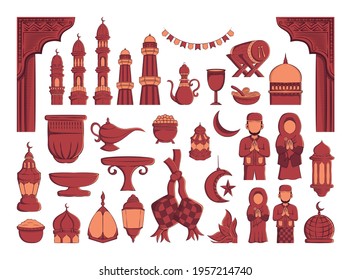set of ramadan kareem illustration, eid al fitr or eid al adha ornament.
