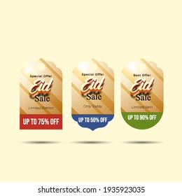 Set Ramadan Kareem Label sale banner, sticker, badge, ads pop up banner. Special offer Eid Sale. Islamic promotion vector illustration with realistic and Luxury style