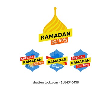 Set of Ramadan Kareem Label, sticker,button,badge and ribbon sale.Eid Offer Discount Tag Collection. Islamic promotion vector illustration