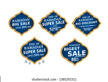 Set of Ramadan Kareem Labels. Eid Offer Discount Tag Collection. Islamic promotion gold effect.vector illustration