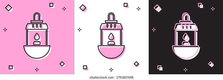 Set Ramadan Kareem lantern icon isolated on pink and white, black background.  Vector Illustration