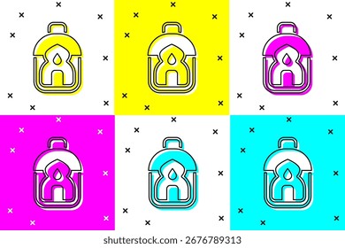 Conjunto Ramadan Kareem icono de la linterna aislado en el fondo de color.  Vector