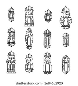 Set of ramadan kareem lights, hand drawn line vector illustration