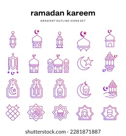 A set of ramadan kareem modern icons outline with gradient