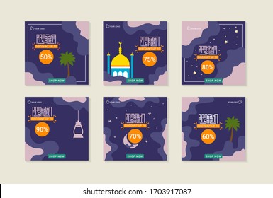 Set of Ramadan Kareem for sale social media post template banner Design. Vector illustration