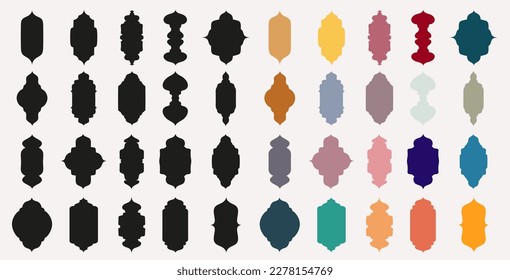 Set of Ramadan Kareem stylish colored frame, promotions and advertising baner, islamic frame design in arabic style. Template boho style with abstract shapes templates for social media. Vector eps.