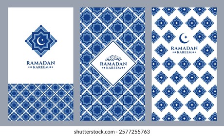 Set of Ramadan Kareem vector illustration in geometric pattern style for poster, greeting card, invitation, banner and cover.
