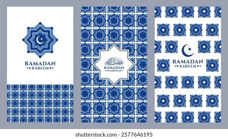 Set of Ramadan Kareem vector illustration in geometric pattern style for poster, greeting card, invitation, banner and cover
