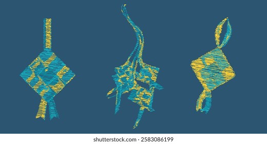 set of Ramadan "ketupat" icons in handwritten style