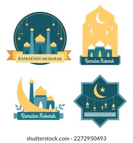 set of ramadan labels, logo, or badge with different islamic element