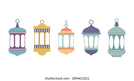 Set of ramadan lantern, collection of happy ramadan lantern decoration flat style design vector illustration