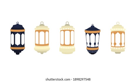 Set of ramadan lantern, collection of happy ramadan lantern decoration flat style design vector illustration