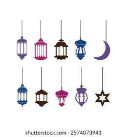 Set of ramadan lantern, collection of happy ramadan lantern decoration flat style design vector illustration.