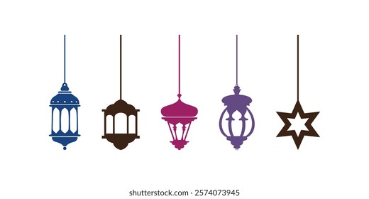 Set of ramadan lantern, collection of happy ramadan lantern decoration flat style design vector illustration.