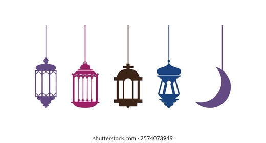 Set of ramadan lantern, collection of happy ramadan lantern decoration flat style design vector illustration.