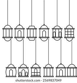 Set Of Ramadan Lantern For Coloring Page