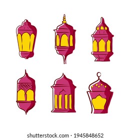 set of ramadan lantern line art for your designs, ramadan kareem hand drawn vector illustration, vintage lantern graphics.