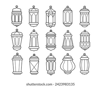 Set of Ramadan lantern outline sketch vector illustration