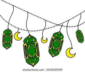 Set of Ramadan lantern related vector icons in doodle style