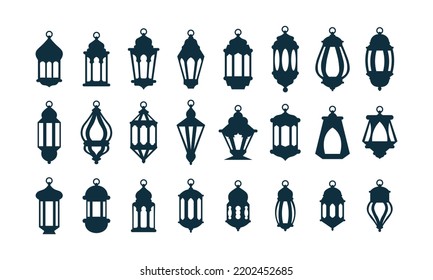 Juego de linternas de Ramadán. Diseño de estilo plano. Feliz Ramadán