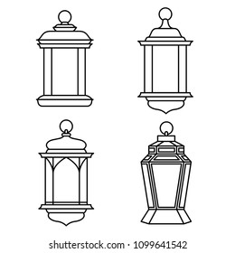 Set of Ramadan Lanterns, vintage Arabic lantern lamps isolated on white background.  Black lantern for Ramadan and Eid days-Vector Illustration.