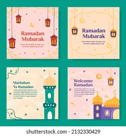 Set Ramadan Mubarak social media banner template . flat Illustration vector graphic. Design concept Mosque with lantern, Perfect for Islamic Holy Month, banner, Postcard social media