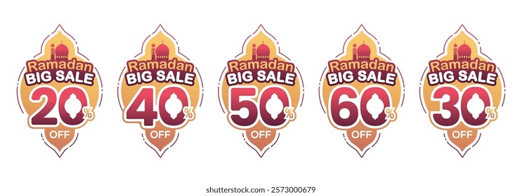 Set of Ramadan Sale badges template. Sale offer price sign in ramadan big sale