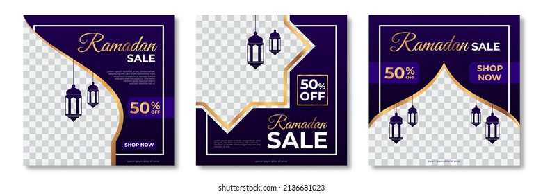 Set of Ramadan sale banner template. Ramadan Sale Banner Template Design with photo collage. Suitable for social media post, instagram and web internet ads. Vector illustration