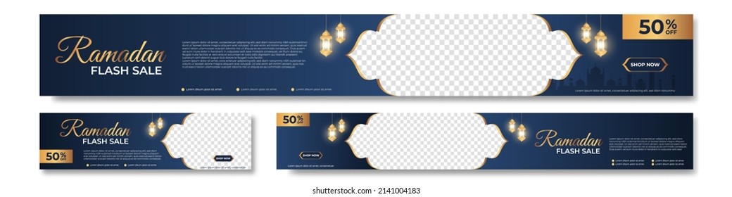 Set of Ramadan sale banner template. Modern social media advertising square banner. Suitable for social media post and web internet ads. Vector illustration