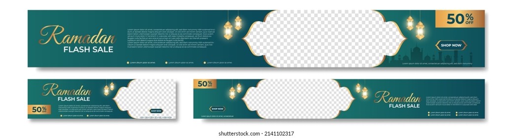 Set of Ramadan sale banner template. Modern social media advertising square banner. Suitable for social media post and web internet ads. Vector illustration