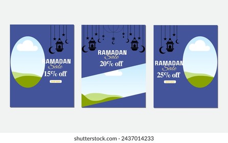 Set of Ramadan sale banner template. Modern social media advertising square banner. Suitable for social media post, instagram and web internet ads. Vector illustration