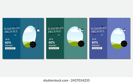Set of Ramadan sale banner template. Modern social media advertising square banner. Suitable for social media post, instagram and web internet ads. Vector illustration
