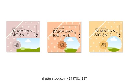 Set of Ramadan sale banner template. Modern social media advertising square banner. Suitable for social media post, instagram and web internet ads. Vector illustration