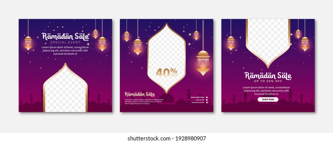 Set of Ramadan Sale Banner. web promotion banner for greeting card, voucher, social media post template for islamic event. Vector illustration
