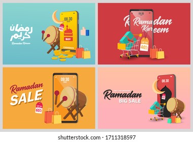 Set Ramadan sale banners set,discount and best offer tag, label or sticker set on occasion of Ramadan Kareem and Eid Mubarak, vector illustration
