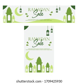 Set of ramadan sale marketing kit for website banner and social media post. Modern flat style illustration. Editable template for any media. Vector EPS 10