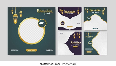 Set of Ramadan Sale social media post template. Web banner advertising for greeting card, voucher, islamic event. editable vector illustration