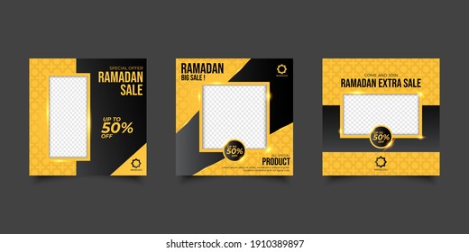 Set Ramadan Sale Square Banner Promotion Template. Suitable for Web Promotion and Social Media Template Post for Ramadan Kareem Greeting Card, Event, and etc. Vector Illustration.